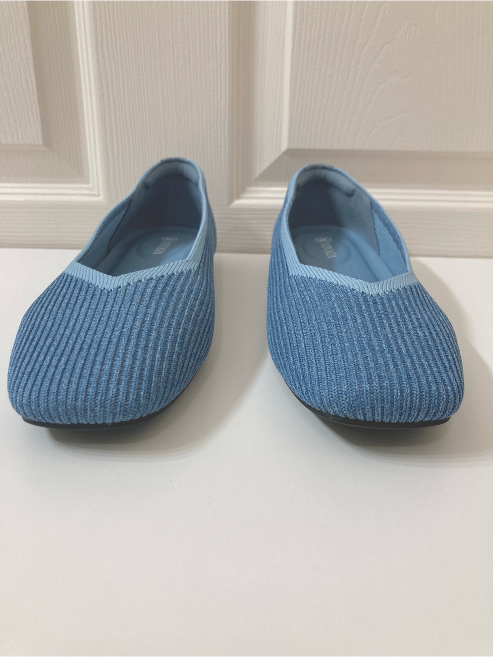 Vivaia Margot 2.0 Denim Blue Square Toe V Cut Washable Knit Flats 8.5 EU 39.5 - Picture 5 of 11